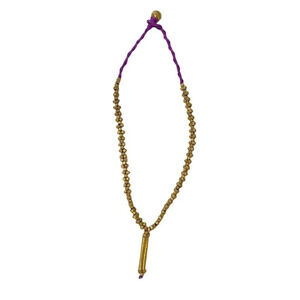 Handmade Dhokra Style Necklace Purple Thread & Brass Beading